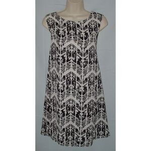 White & Black Print Sz Small Sleeveless Lined Flowy Swing Mini Dress EVERLY